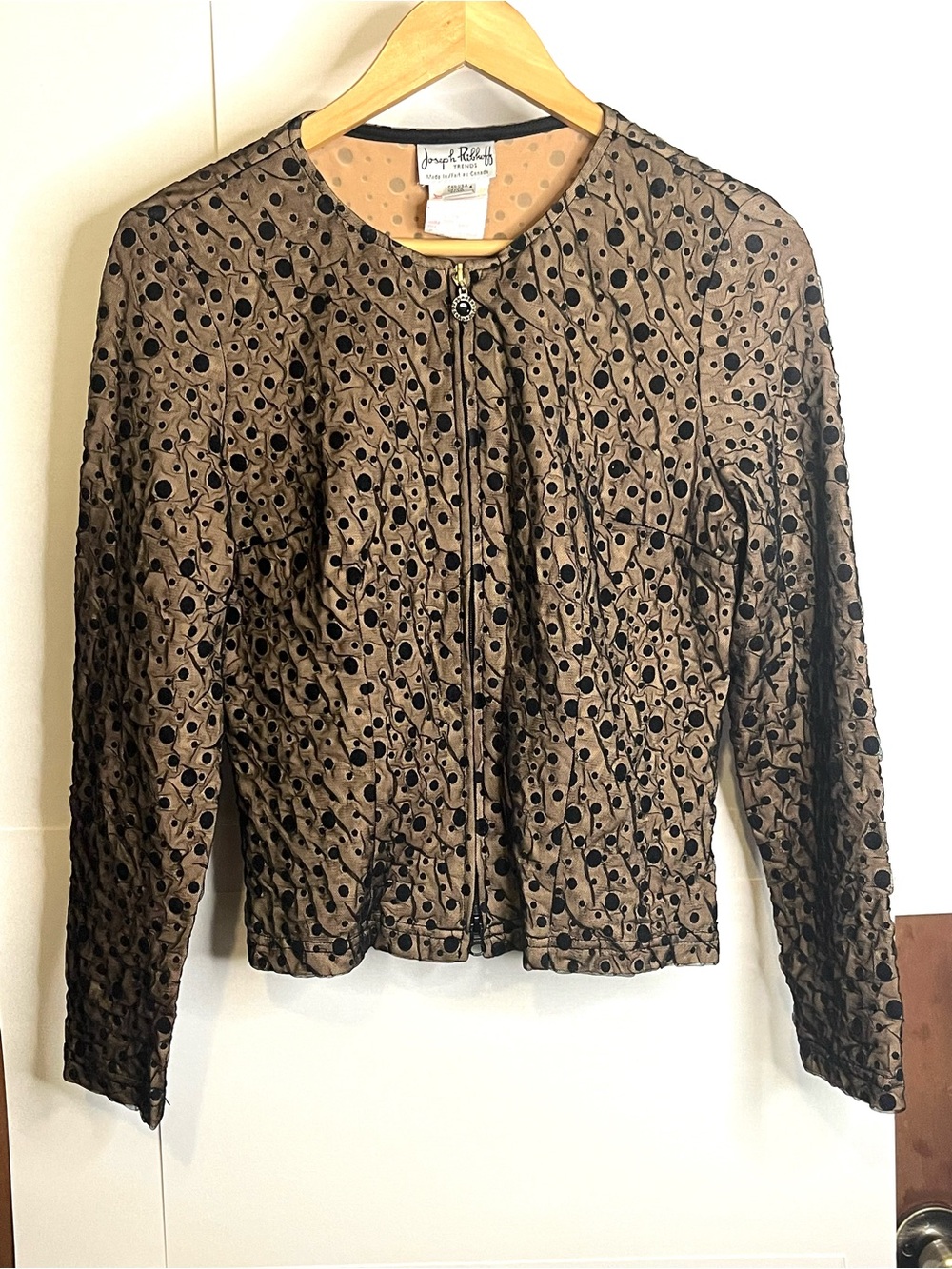 VTG Joseph Ribkoff Trends Women’s Size 4 Black Polka Dot Mesh Zip-Up Jacket Y2K